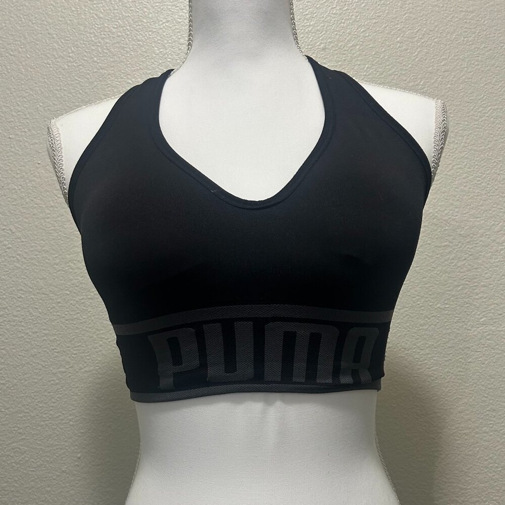 Puma black sports bra, wireless, racerback, full coverage, medium support, small